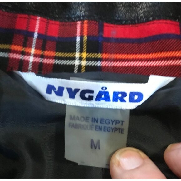 Womens Nygard Shirt Zip Front Medium Black Faux Leather & Red Plaid Long Sleeve - Picture 8 of 11